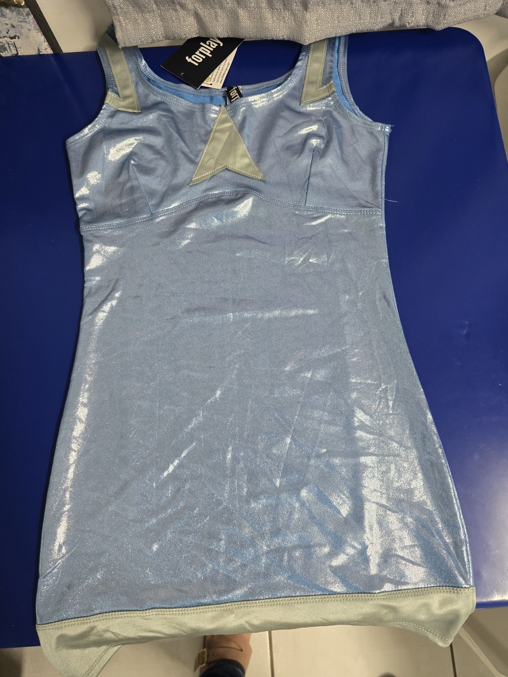 Forplay Shimmery Baby Blue Mini Dress with Pale Mint Accents